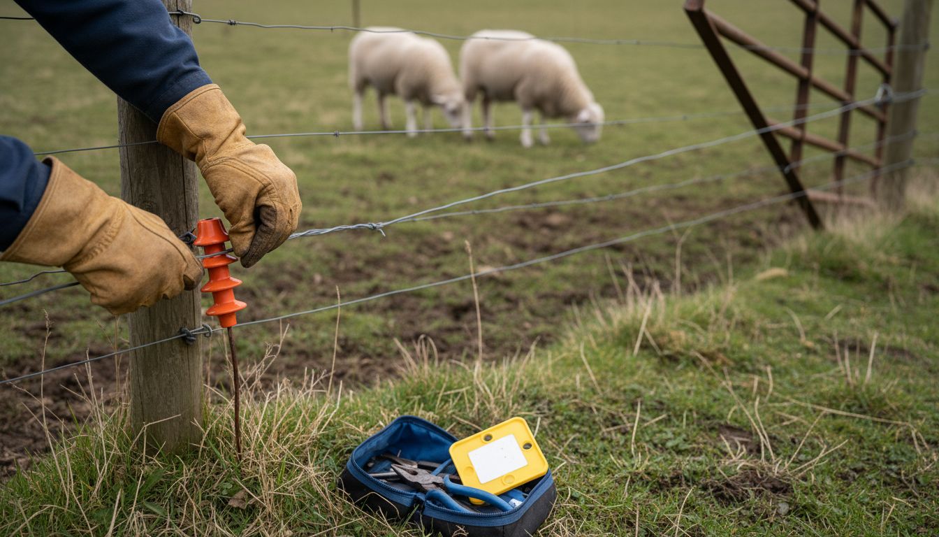 Installing electric wire on portable fence post