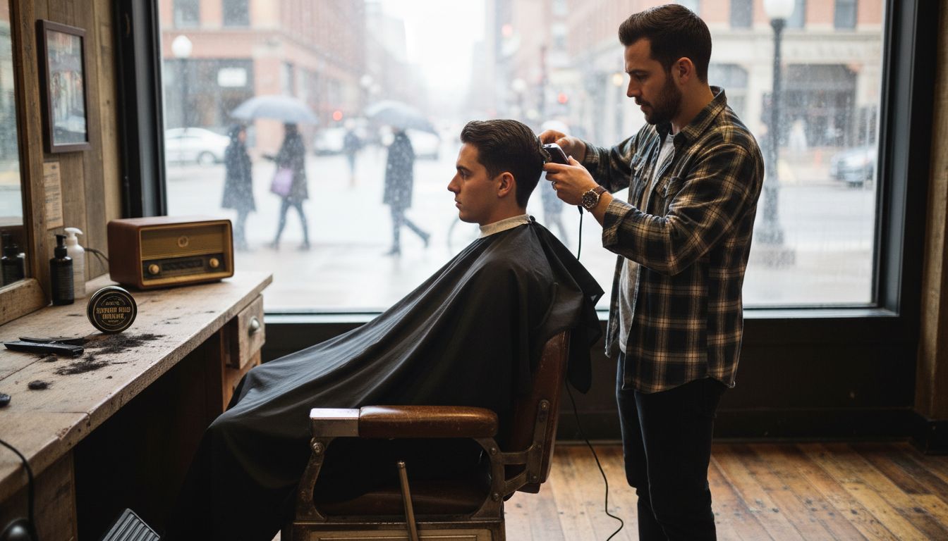 Barber trims fade and undercut hair styles