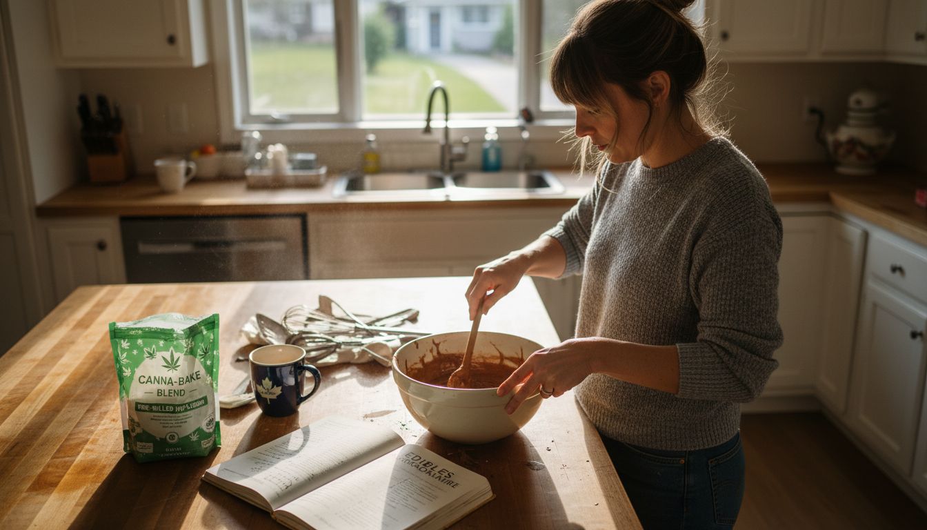 Cannabis edibles preparation at kitchen counter