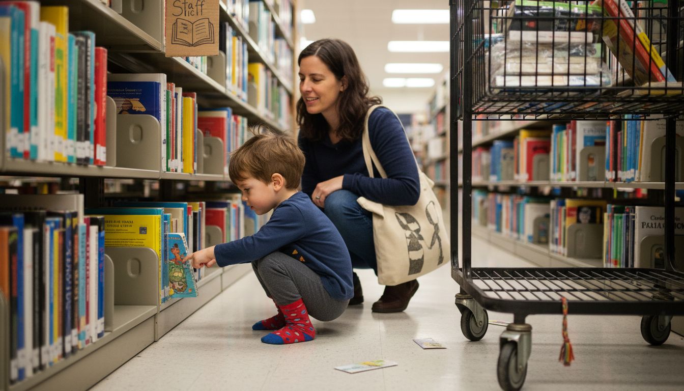 Child and parent choosing library books