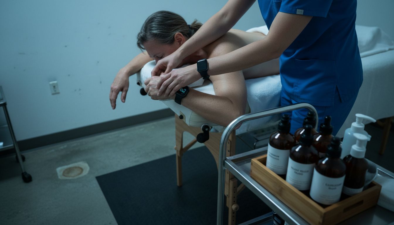 Therapist uses biometric tools during massage