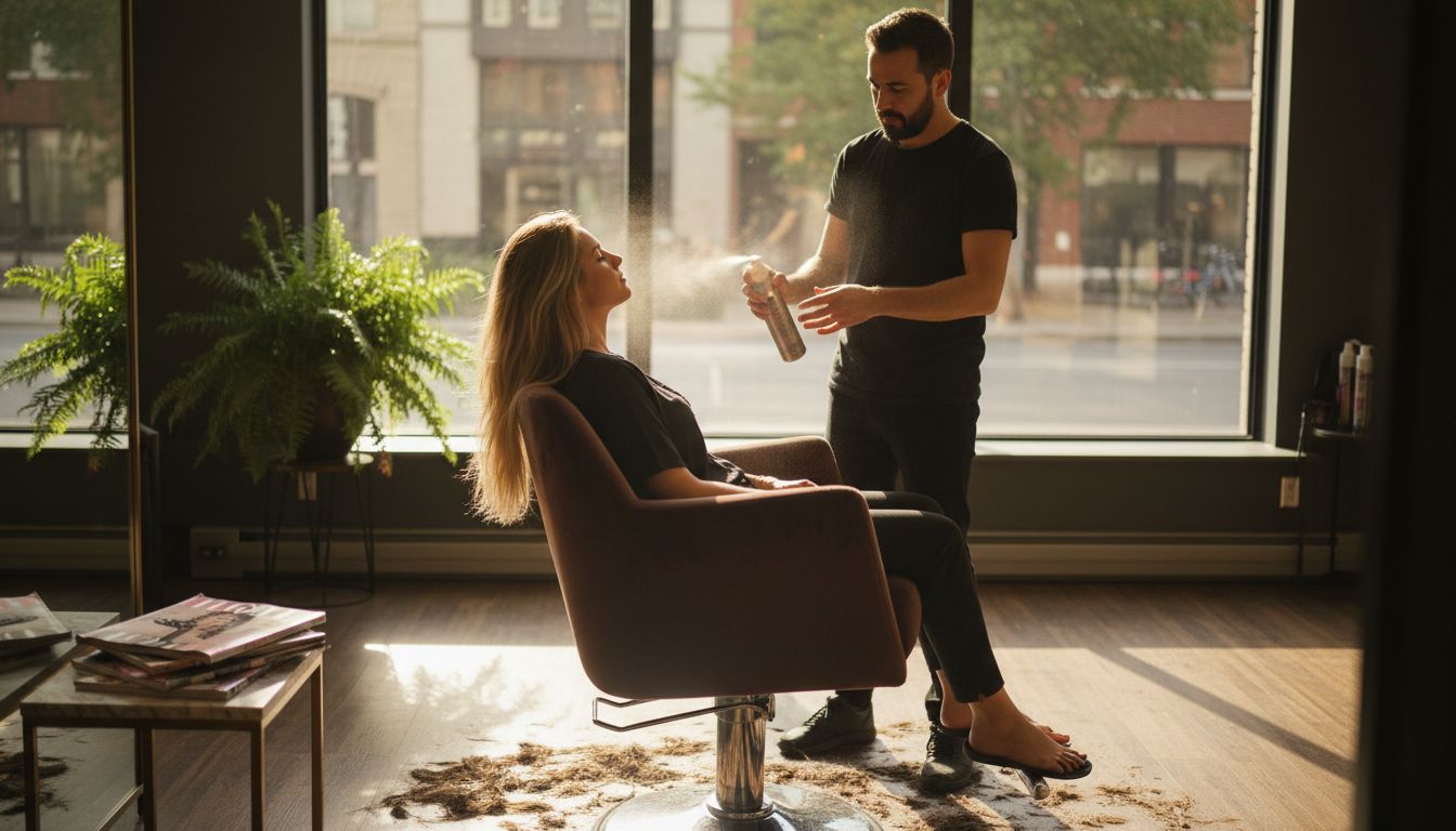 Salon stylist applies sun protective product