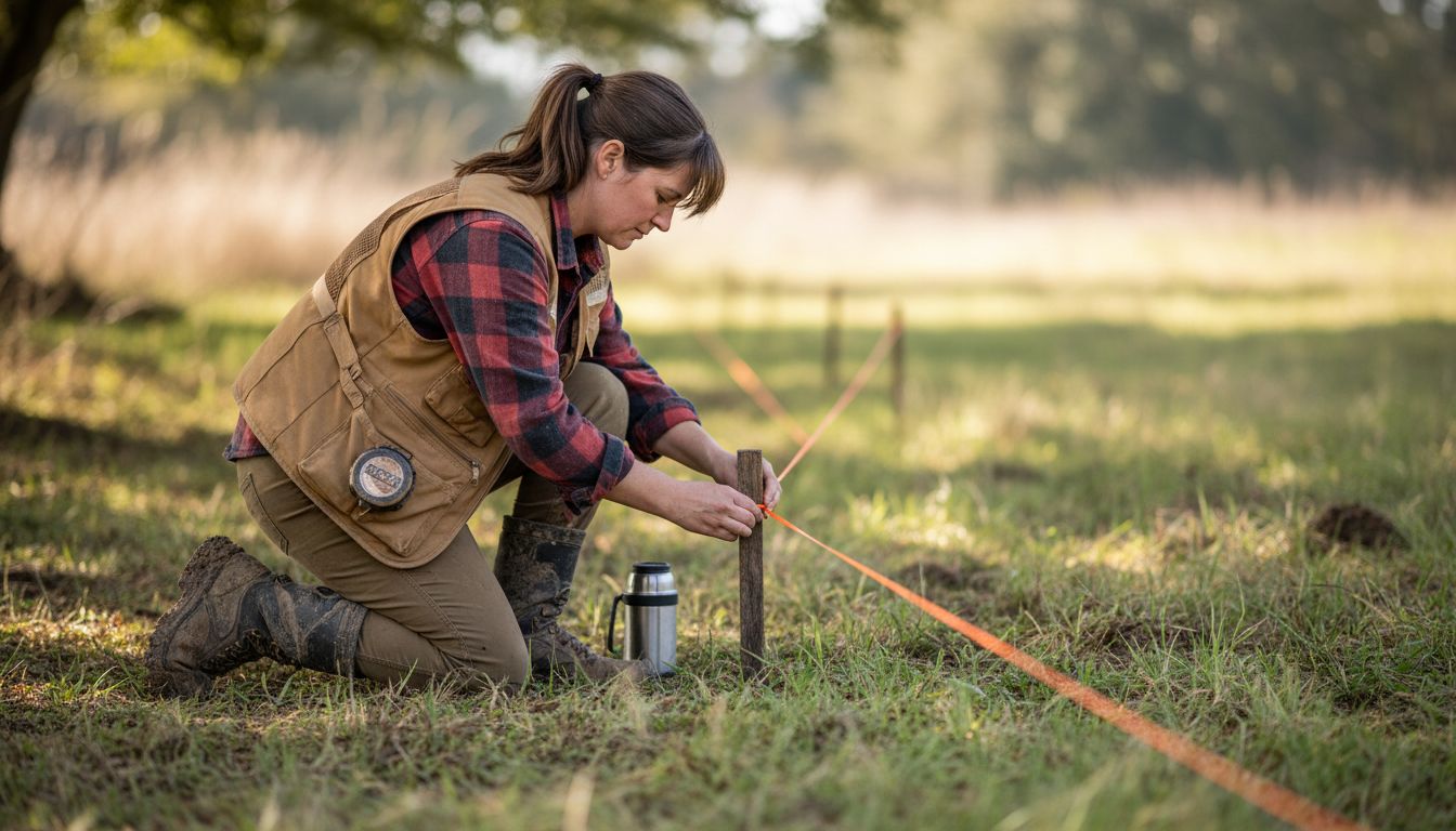 Marking fence line with survey string