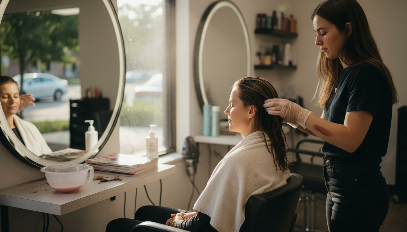Applying hair gloss in salon setting