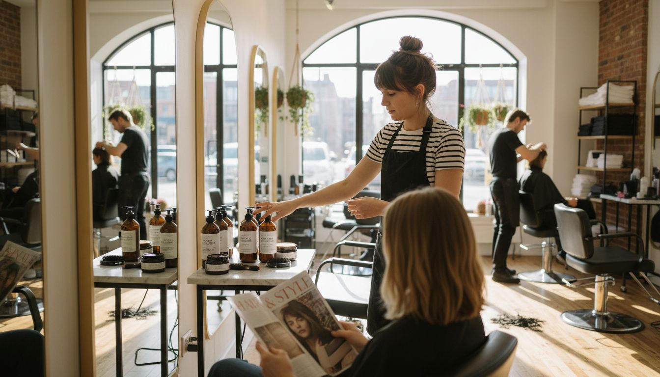 Stylist explains hair treatments to client