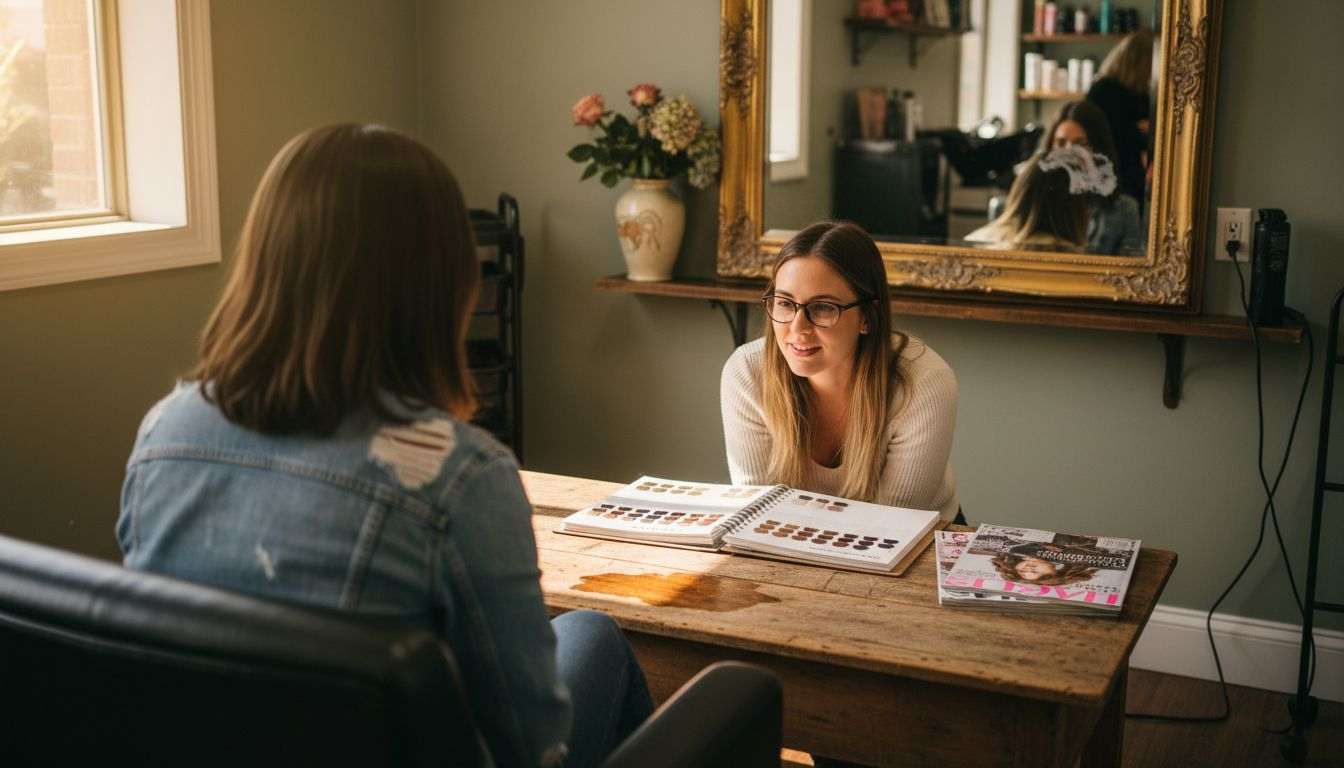 Balayage stylist showing client color options