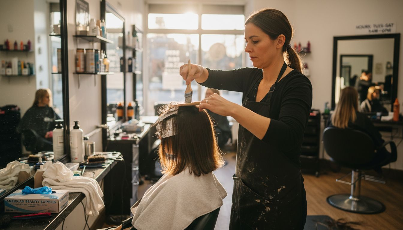 Colorist hand-painting balayage in salon