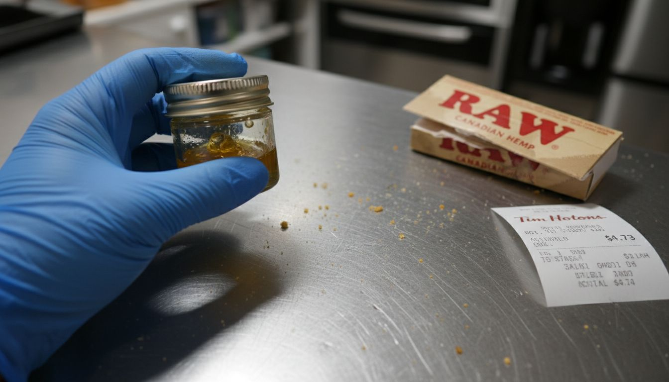 Closeup hand holding cannabis concentrate jar