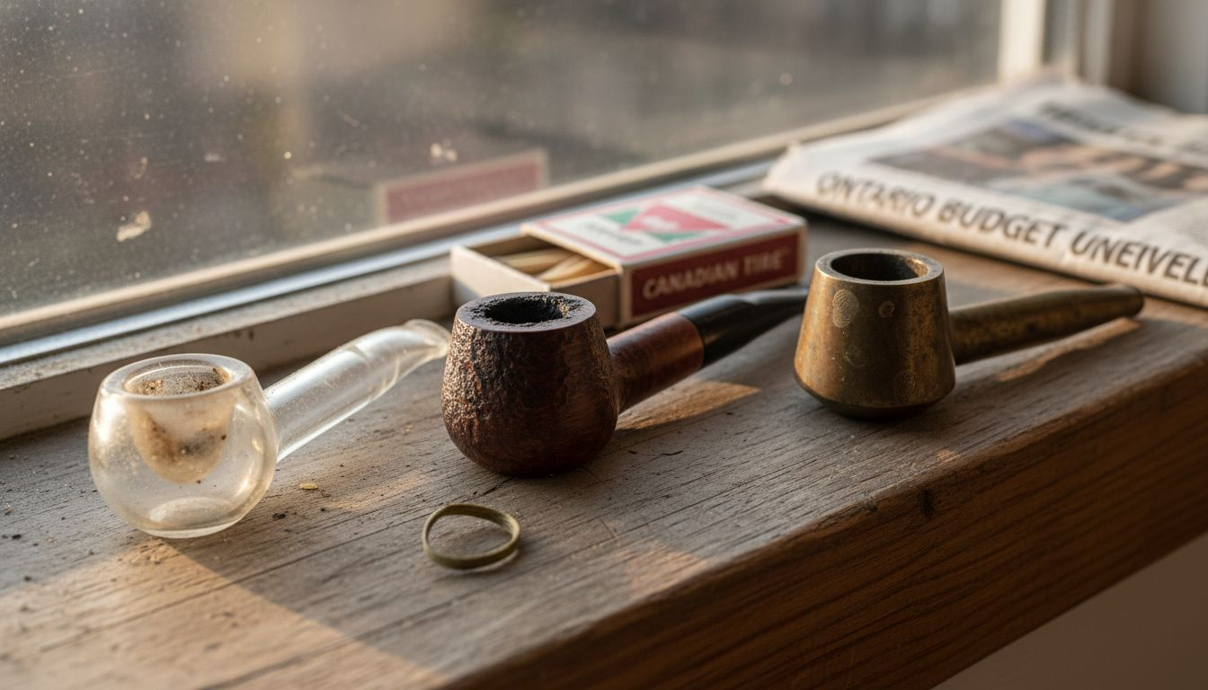 Three hand pipes on windowsill