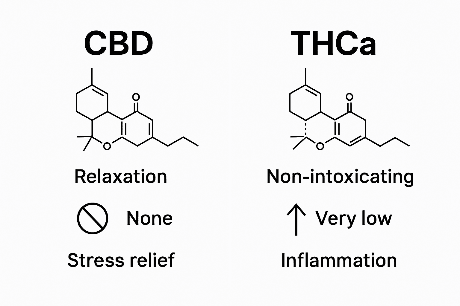 Infographic comparing CBD and THCa effects