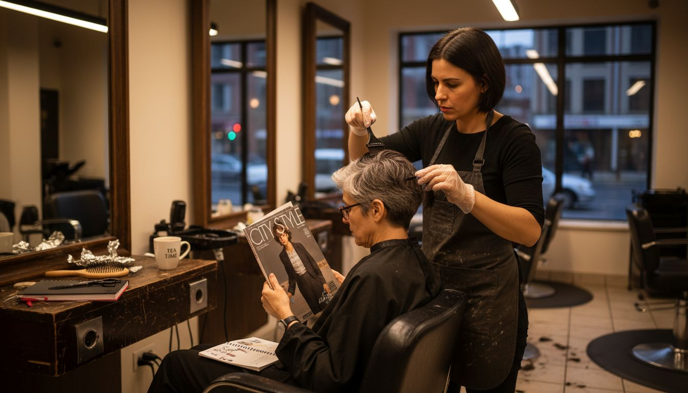 Hair colorist applying subtle lowlights