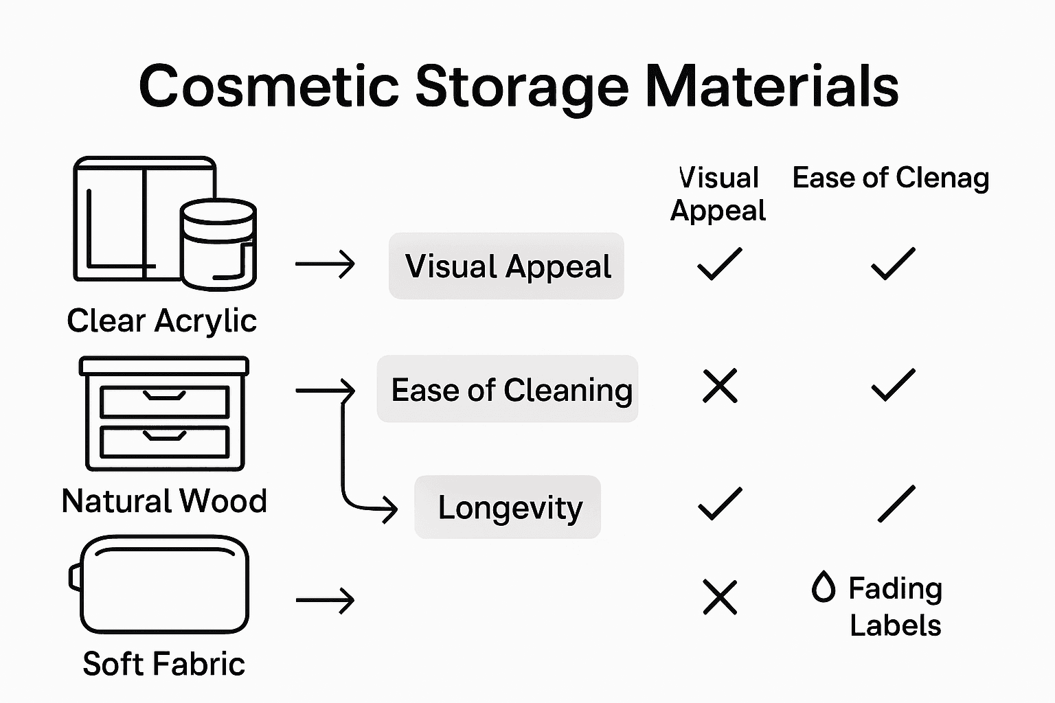 Infographic comparing cosmetic storage materials