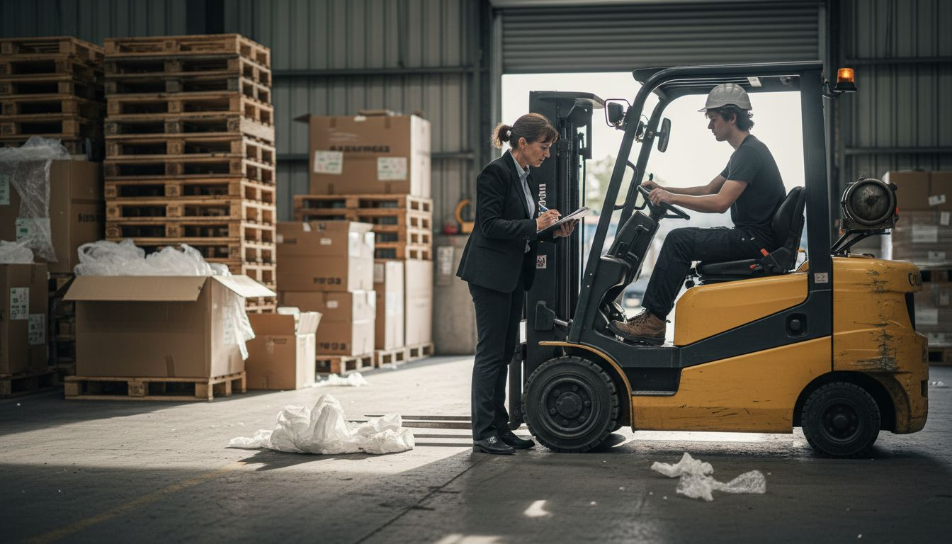 Instructor supervises hands-on forklift practice