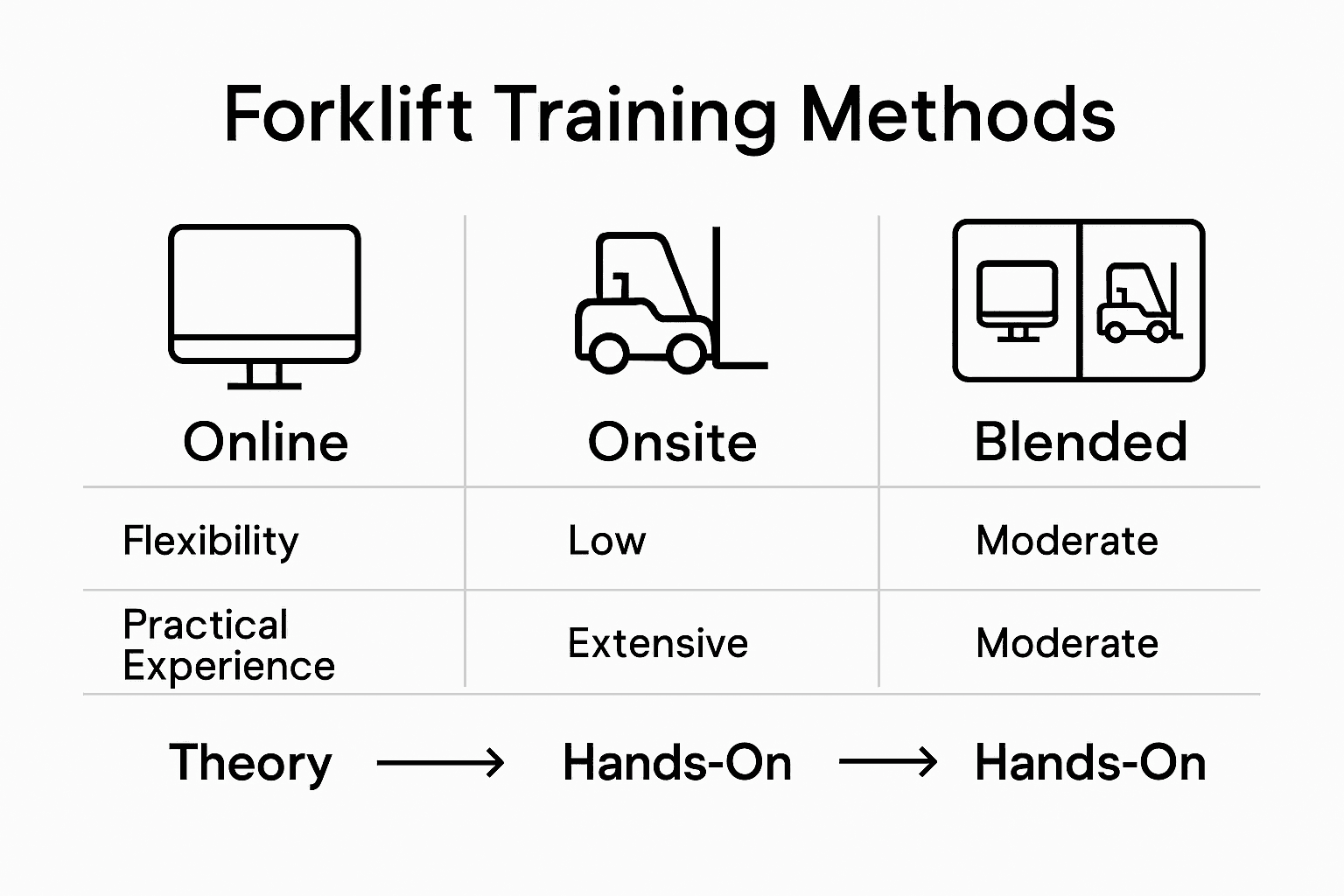 Comparison chart of forklift training methods