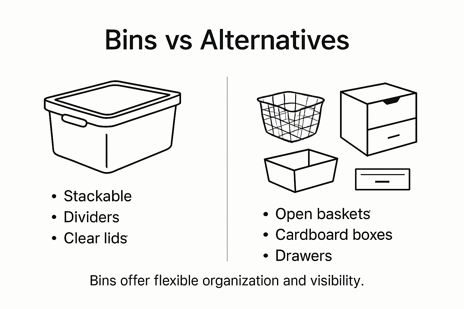 Infographic comparing bins and alternative storage