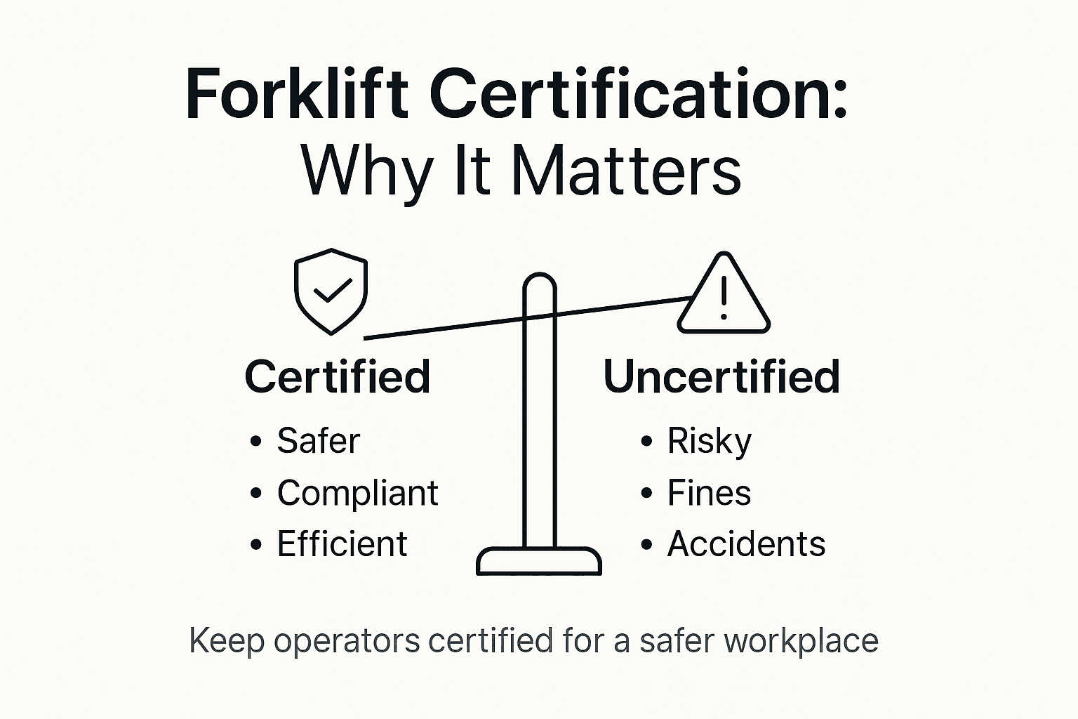 Infographic comparing certified versus uncertified forklift operation