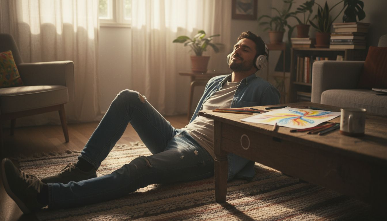 Man relaxing during psychedelic music session