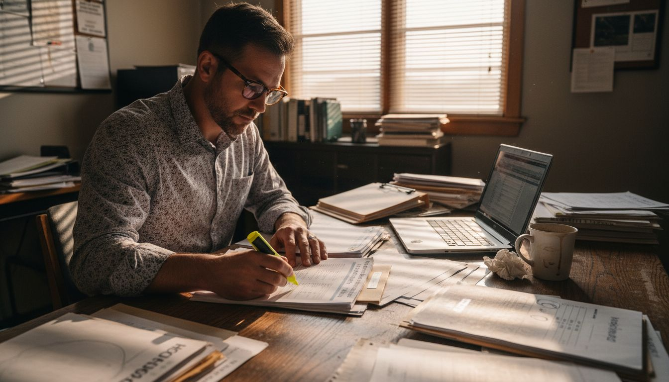 Compliance manager reviewing cannabis sale documents