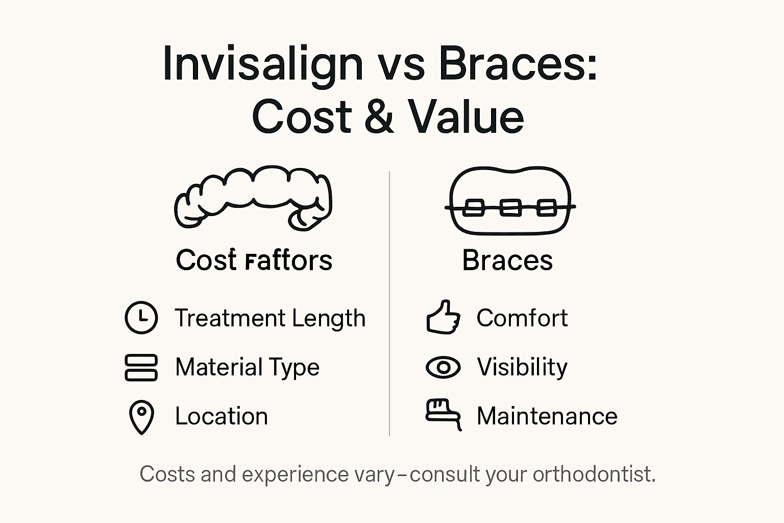 Infographic comparing Invisalign and braces key points