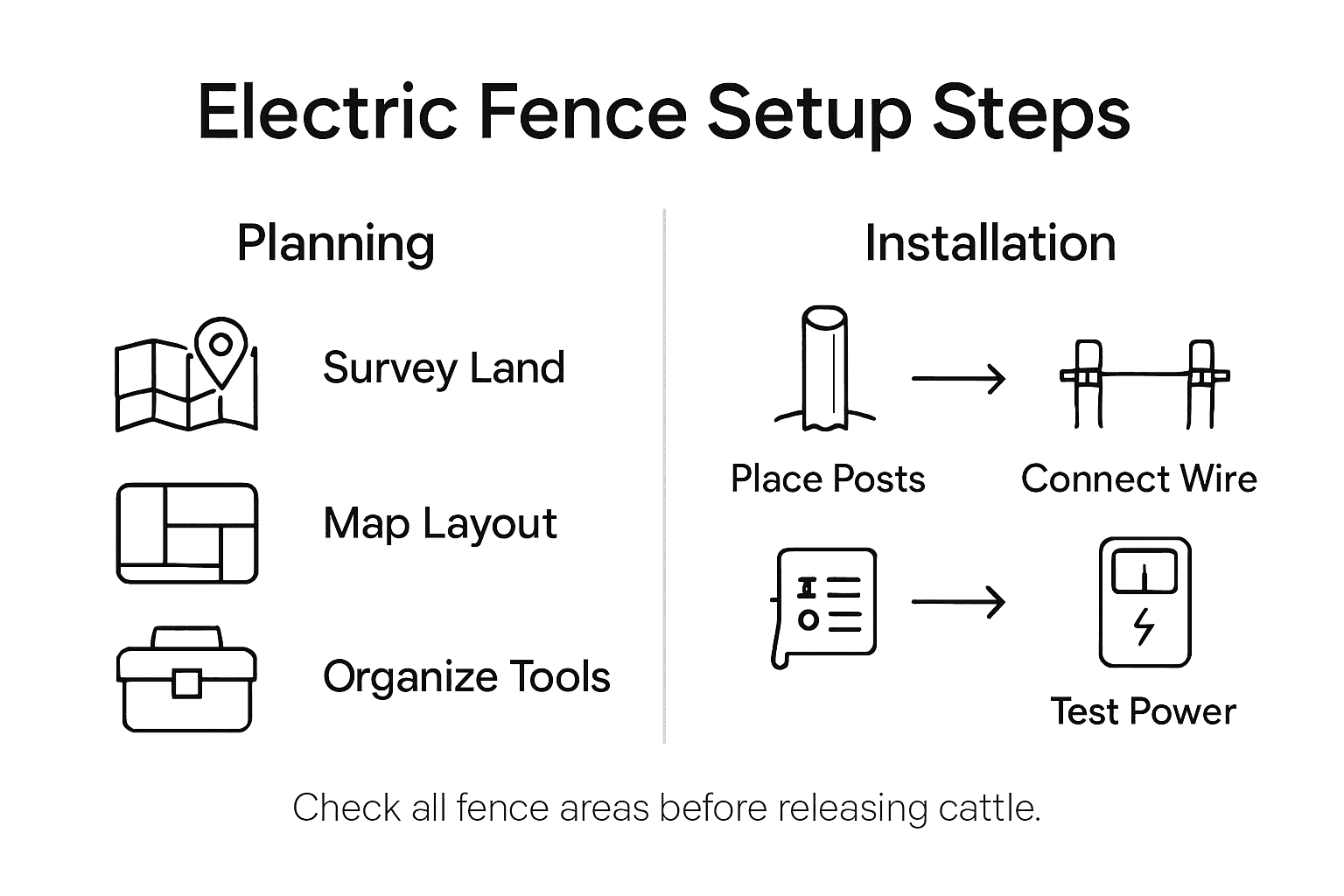 Infographic showing electric fence steps and key tasks
