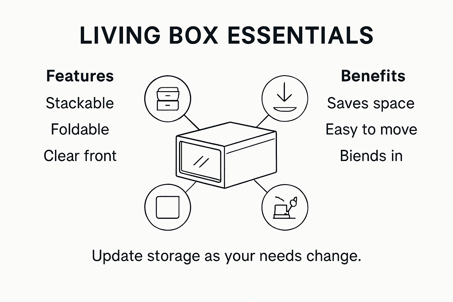 Infographic with living box features and benefits
