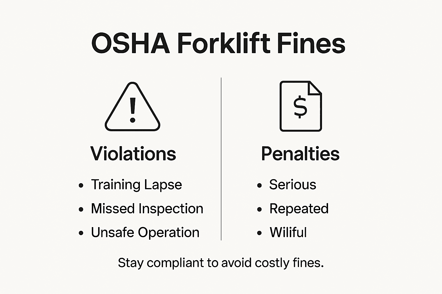 Infographic showing OSHA forklift fines overview