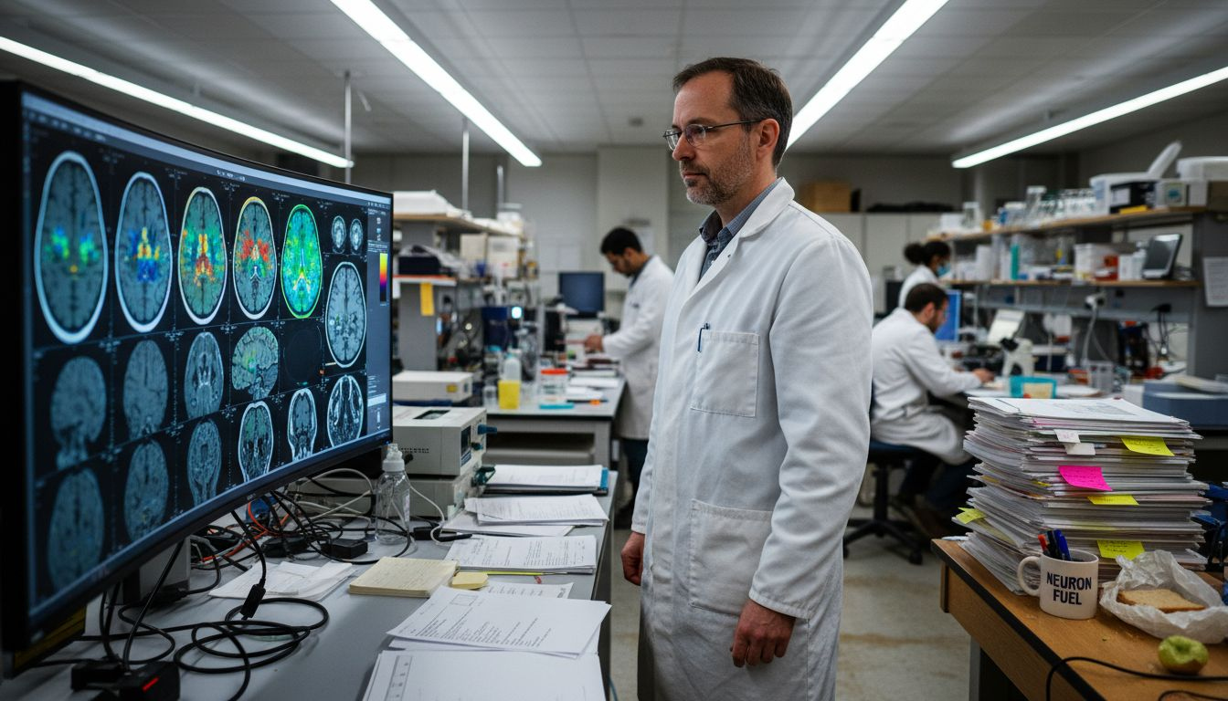 Neuroscientist reviews fMRI brain scans