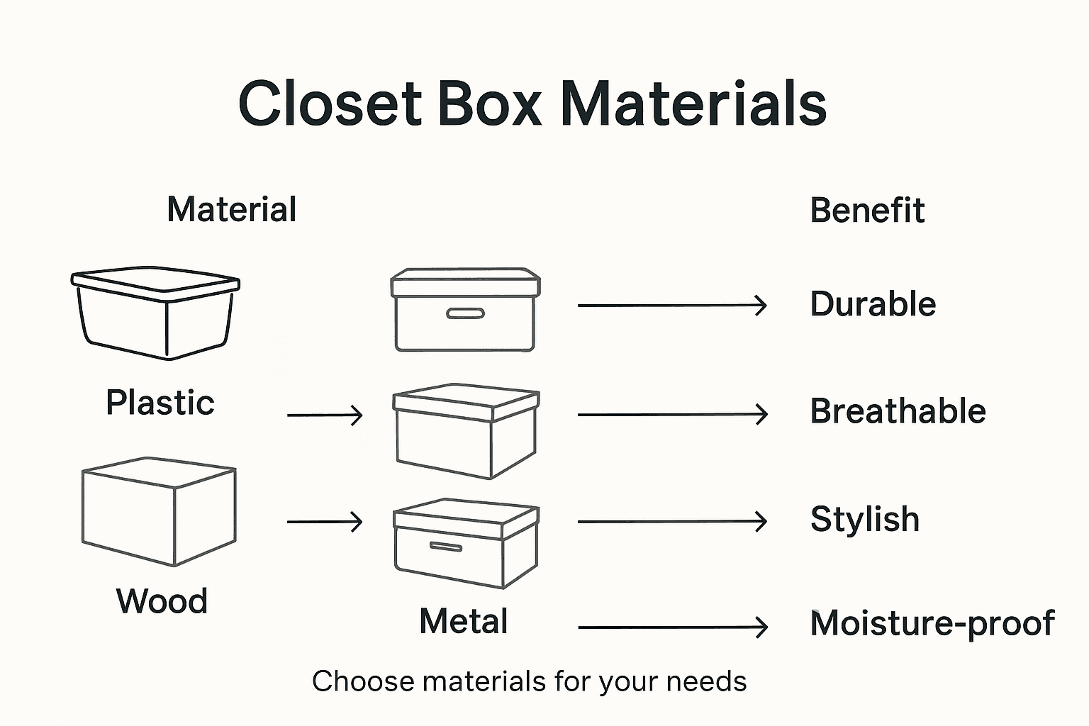 Infographic showing closet box material options and benefits