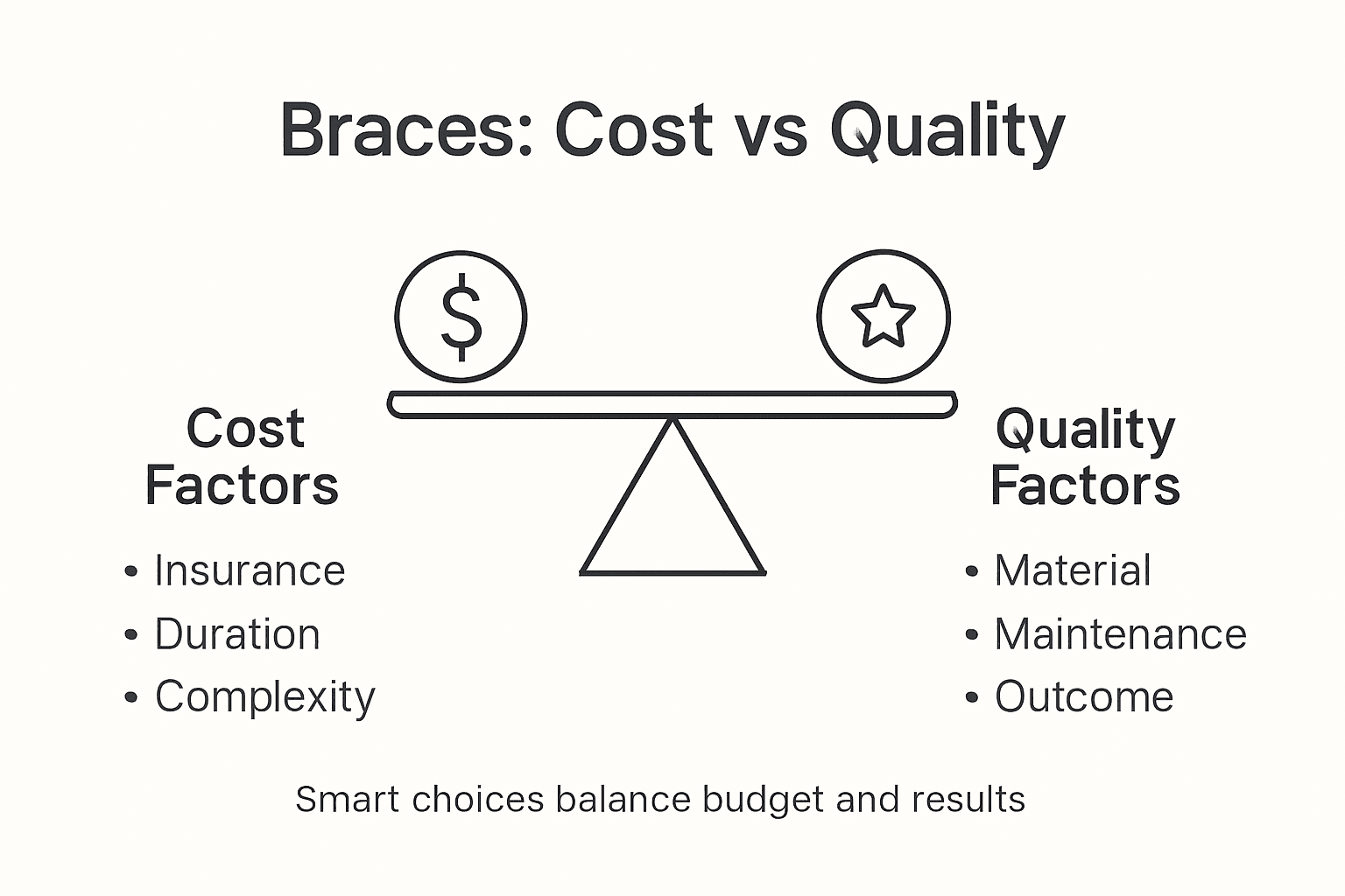 Infographic explaining cost and quality factors for braces