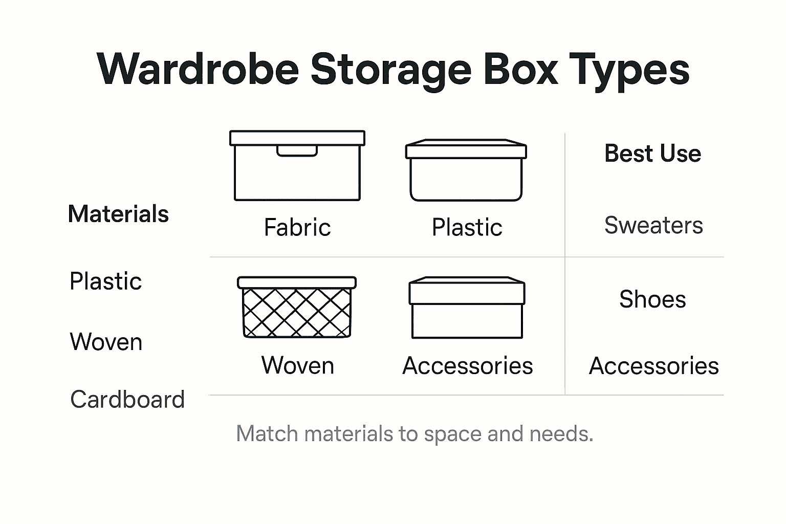 Infographic showing wardrobe box types and uses