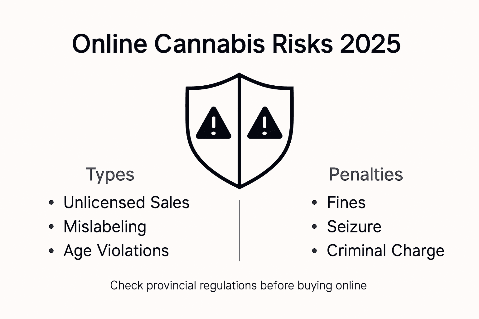 Infographic showing online cannabis legal risks and penalties