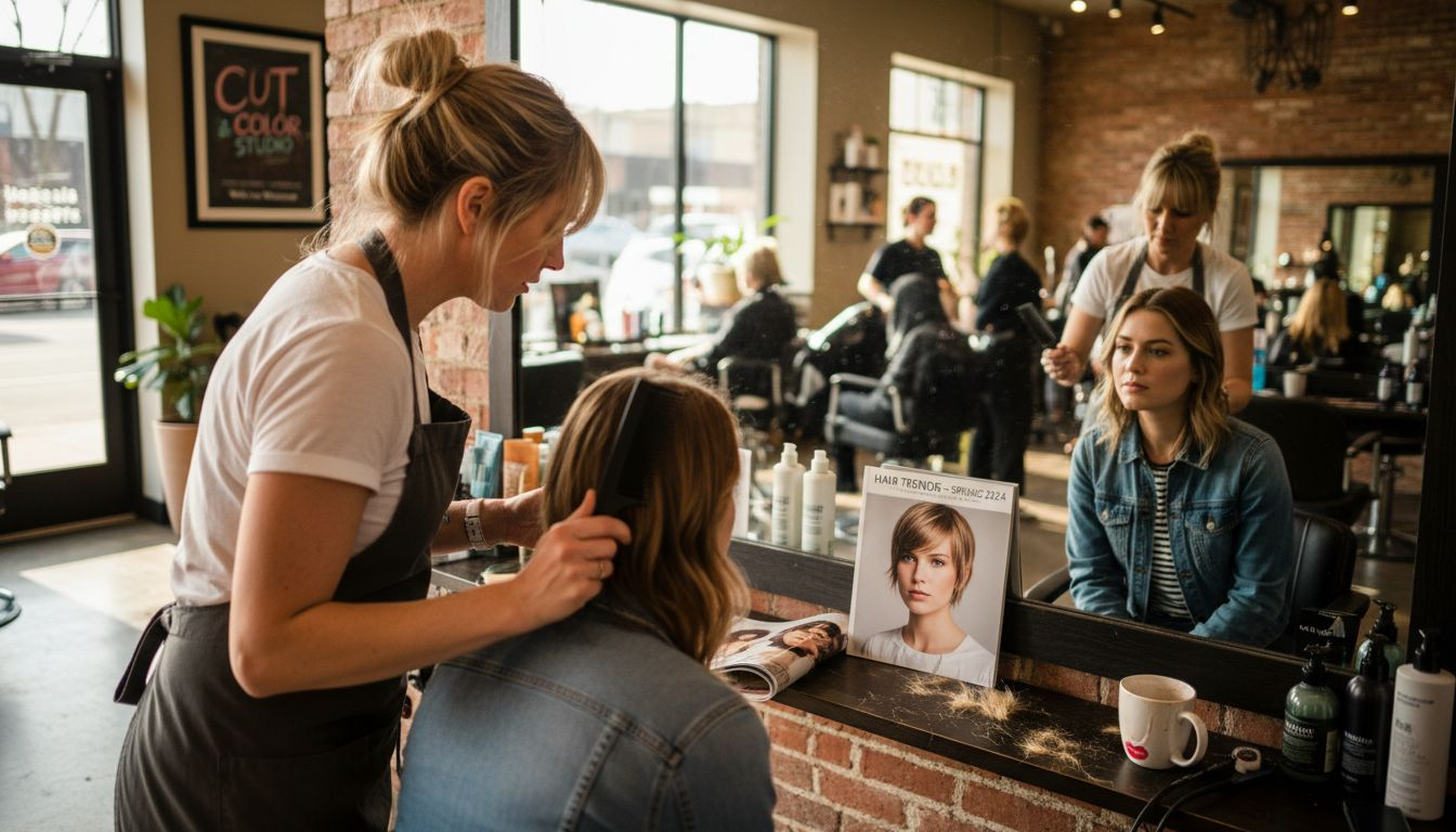 Hairdresser consulting with client in salon