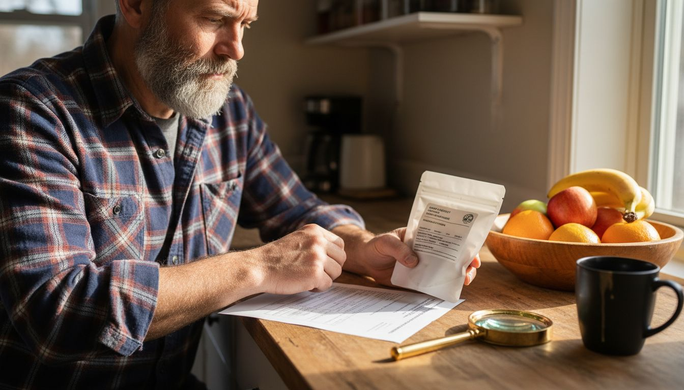 Man examining hemp lab test and product