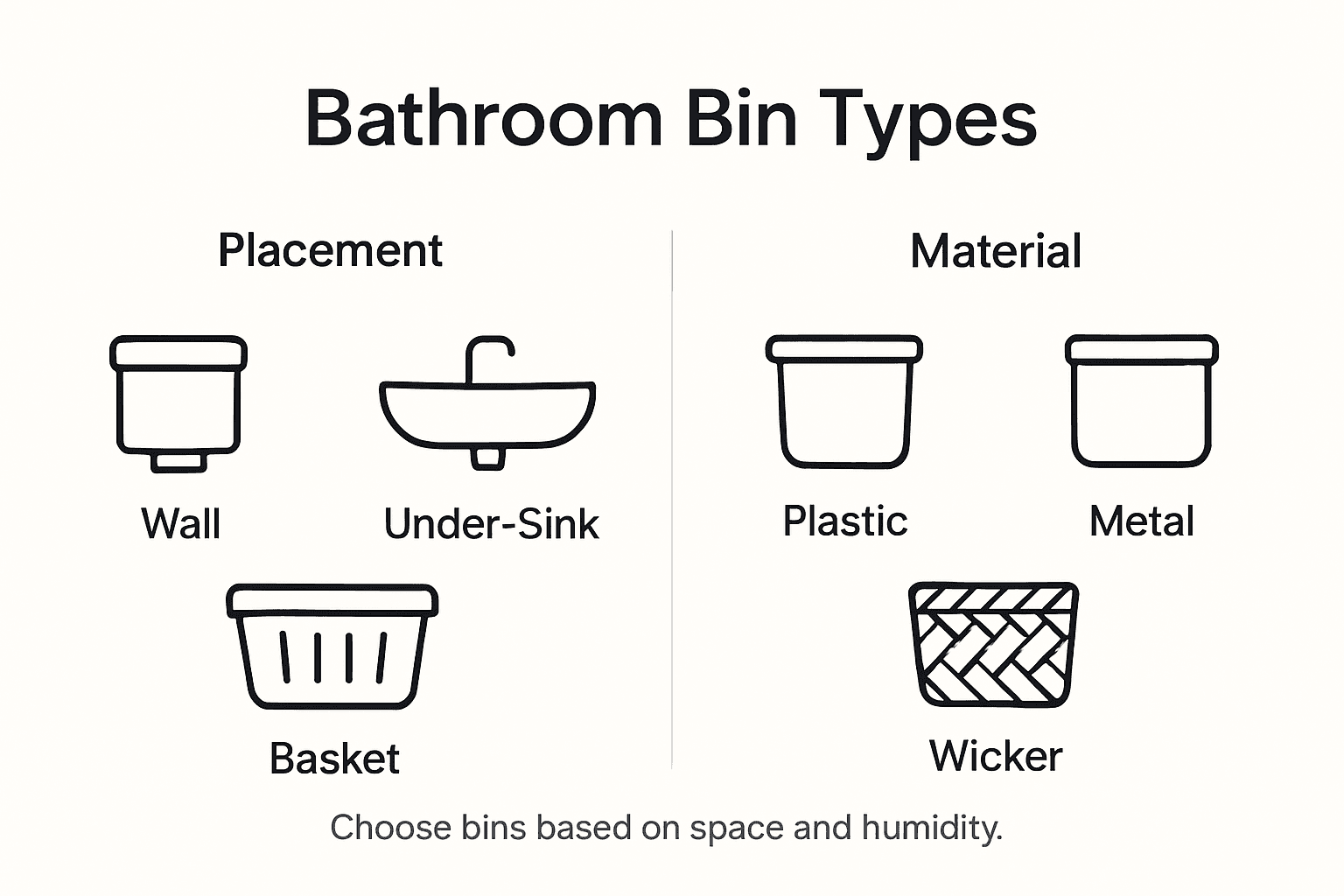 Infographic showing bathroom bin types and materials