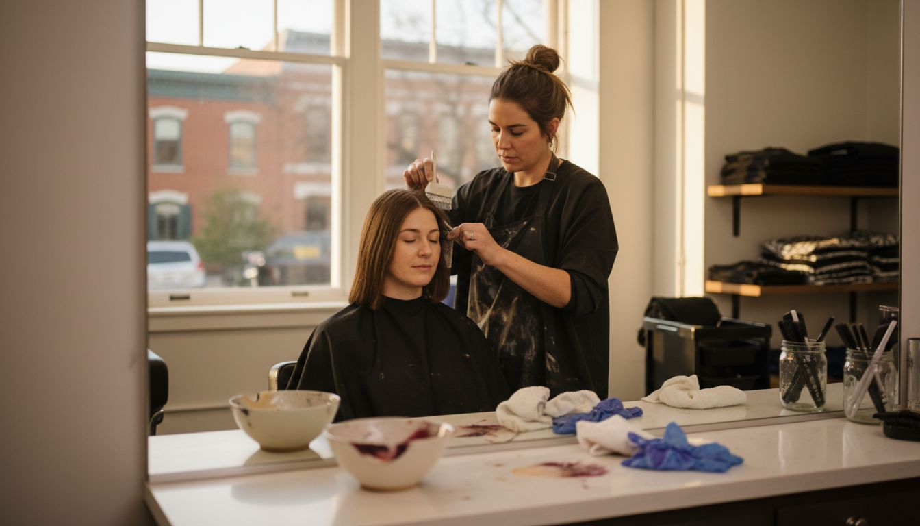 Colorist applying balayage on client