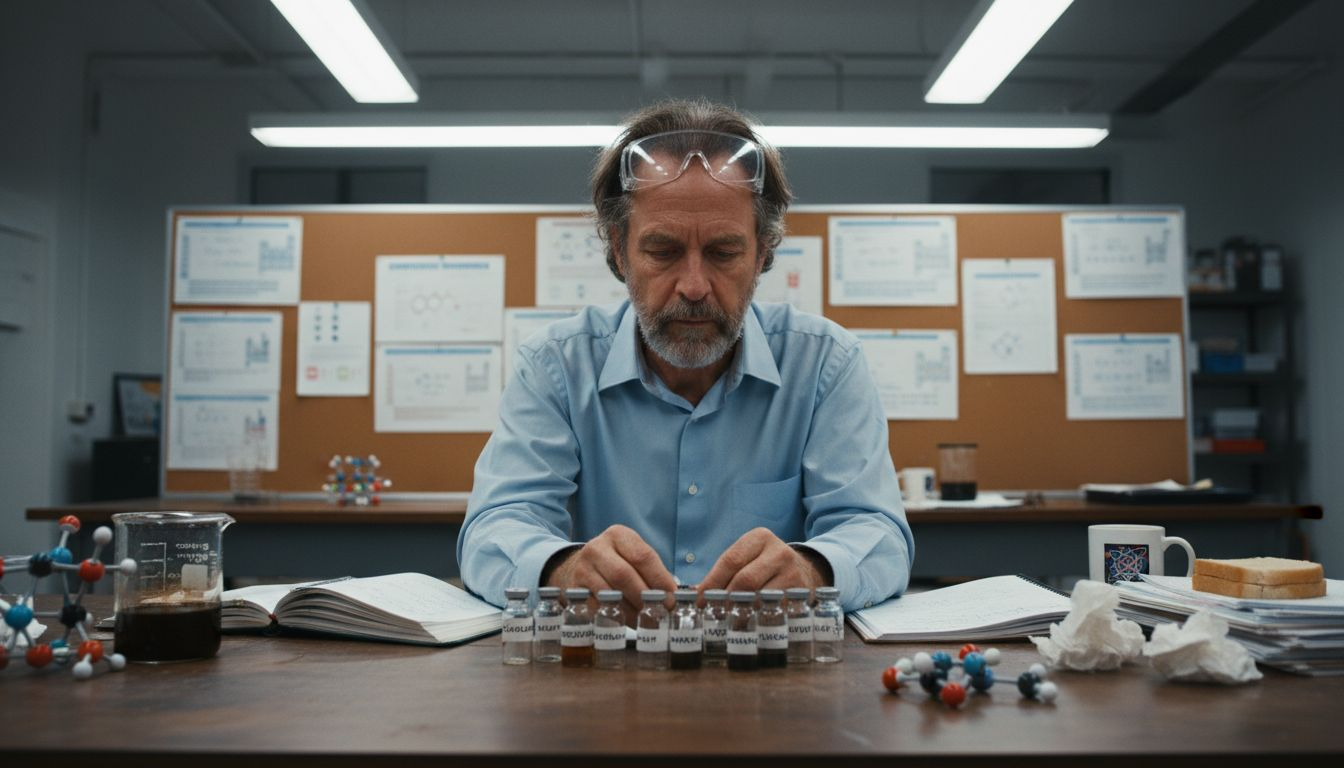 Chemist with psychedelic compound samples