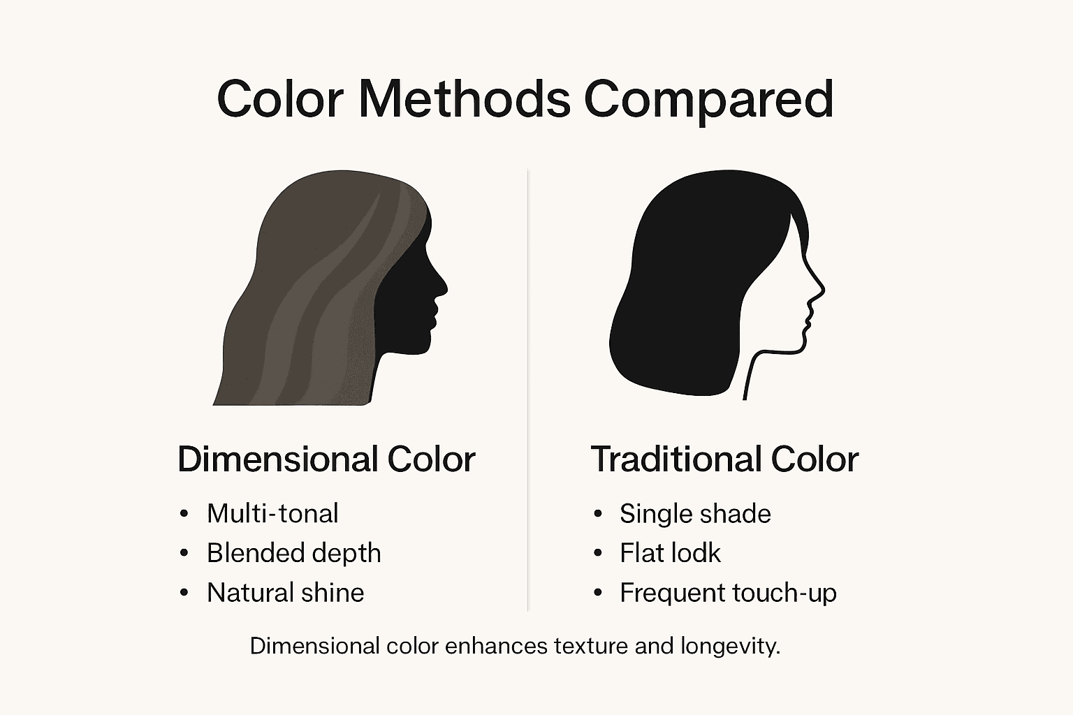 Infographic comparing dimensional and traditional hair color