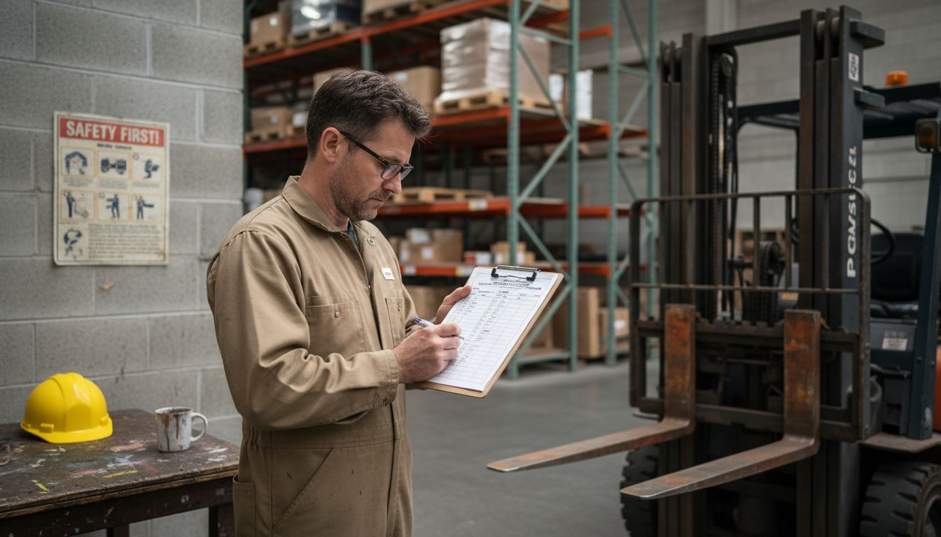 Manager reviewing OSHA forklift safety checklist