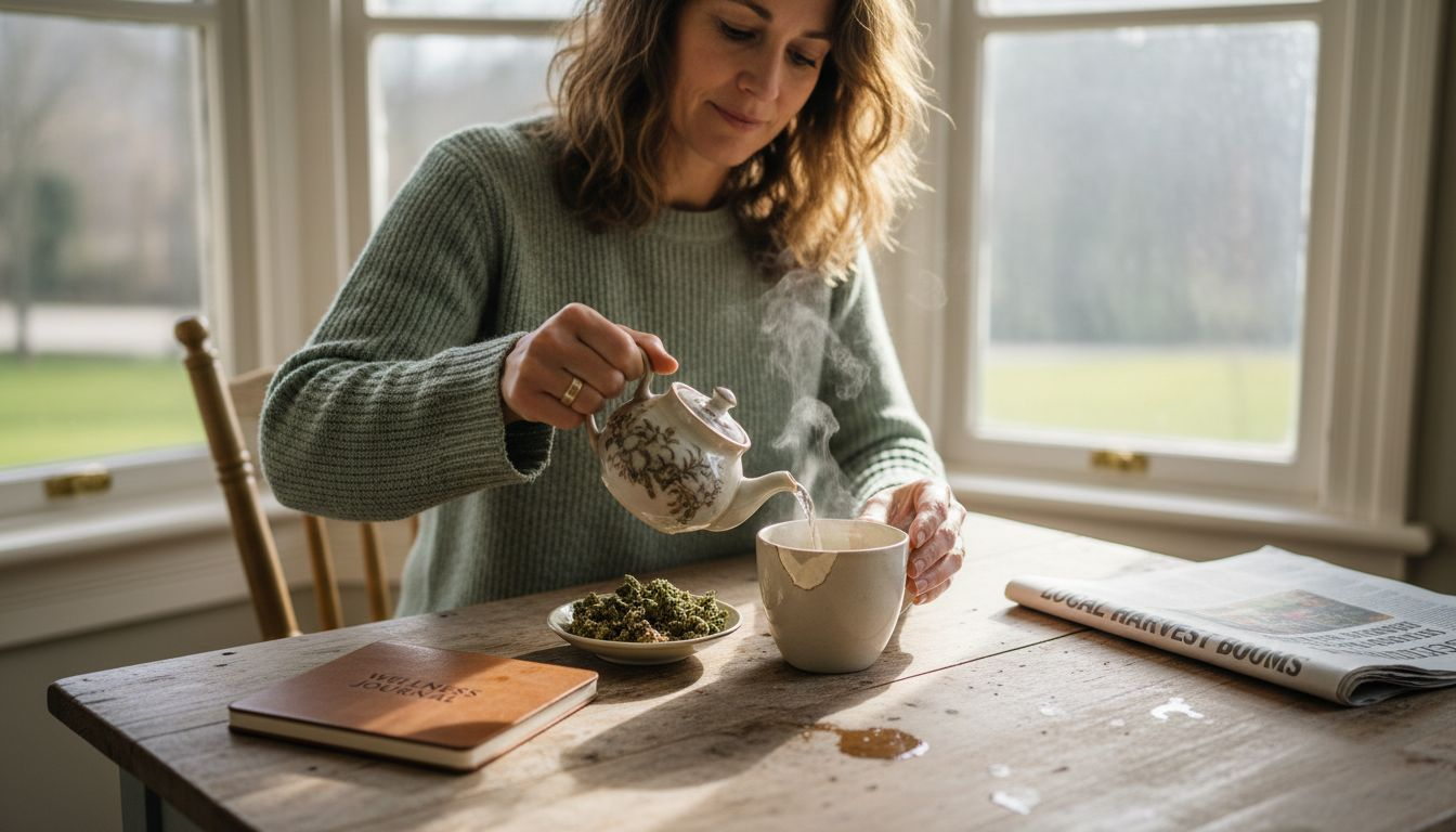 Woman making hemp flower tea for wellness