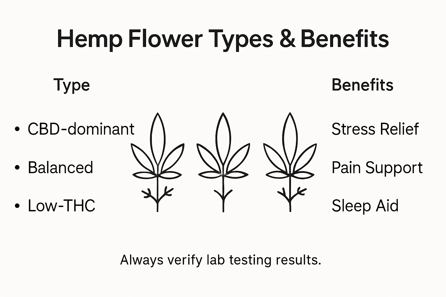 Infographic of hemp flower types and benefits