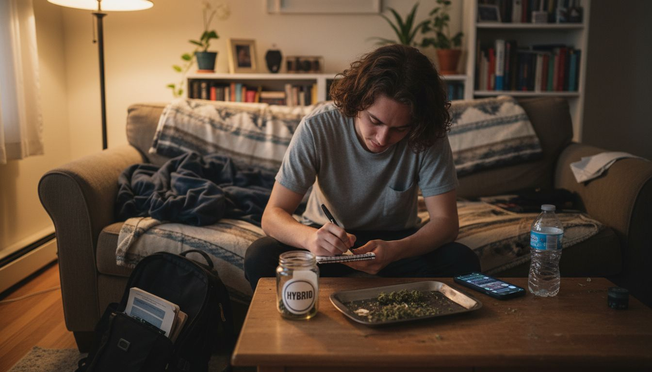 Person preparing balanced hybrid cannabis