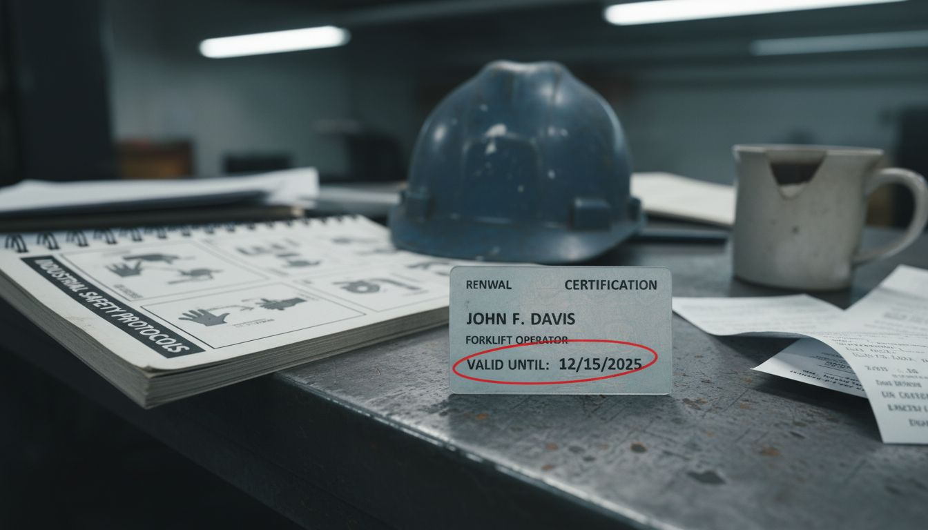 Close-up of forklift certification card details