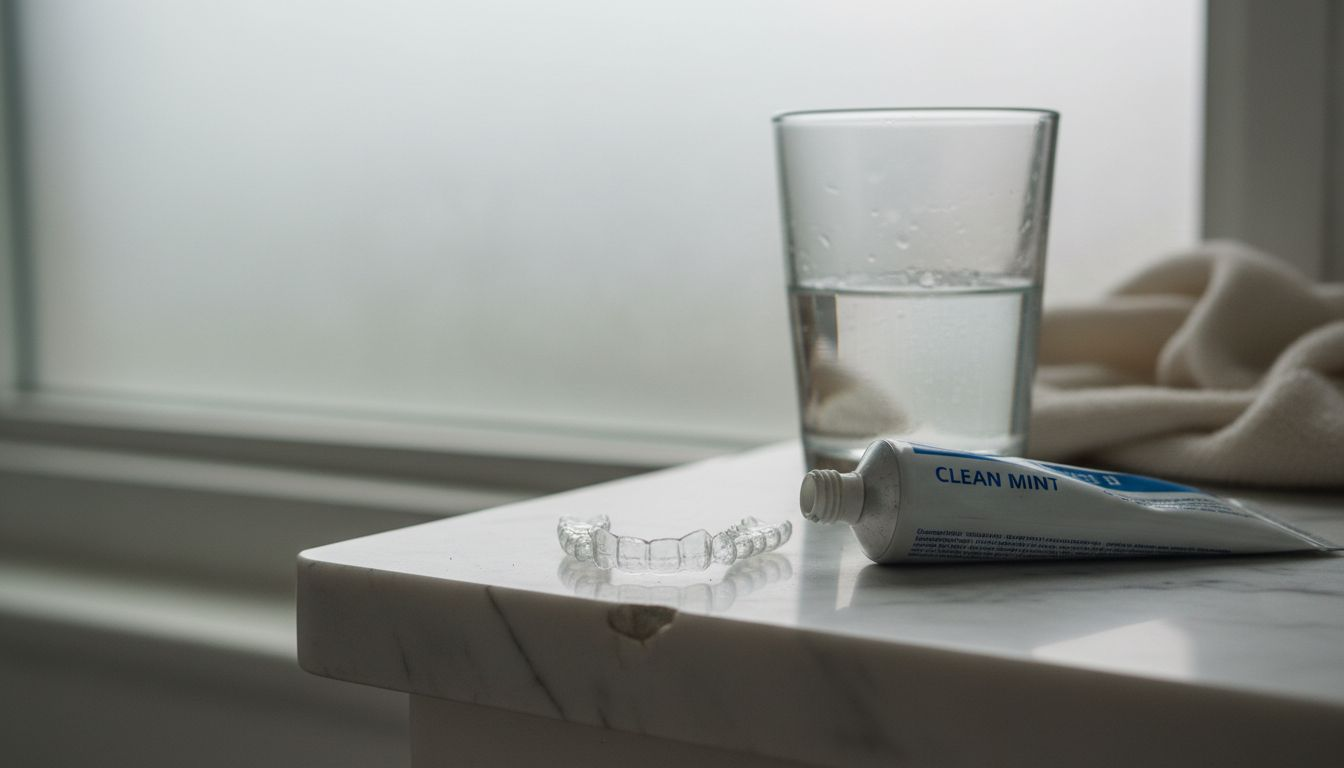 Budget Invisalign aligner on bathroom counter