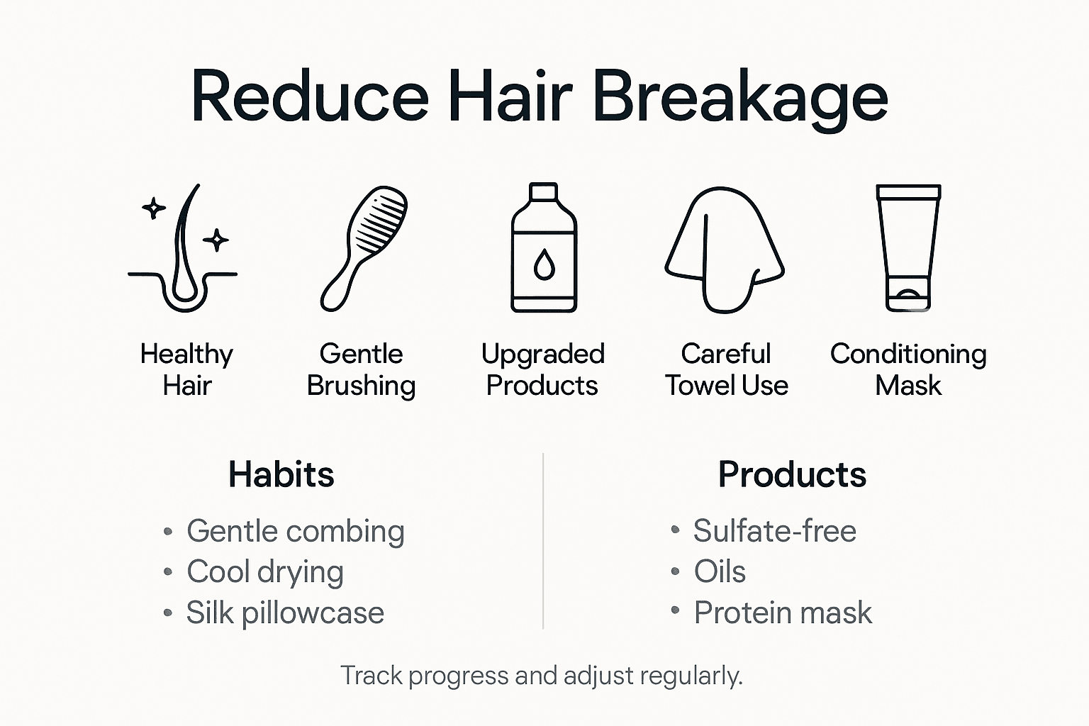 Infographic showing steps to reduce hair breakage