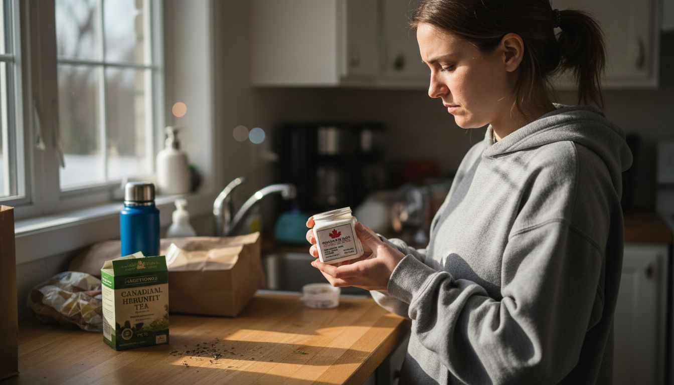 Woman examining cannabis product label