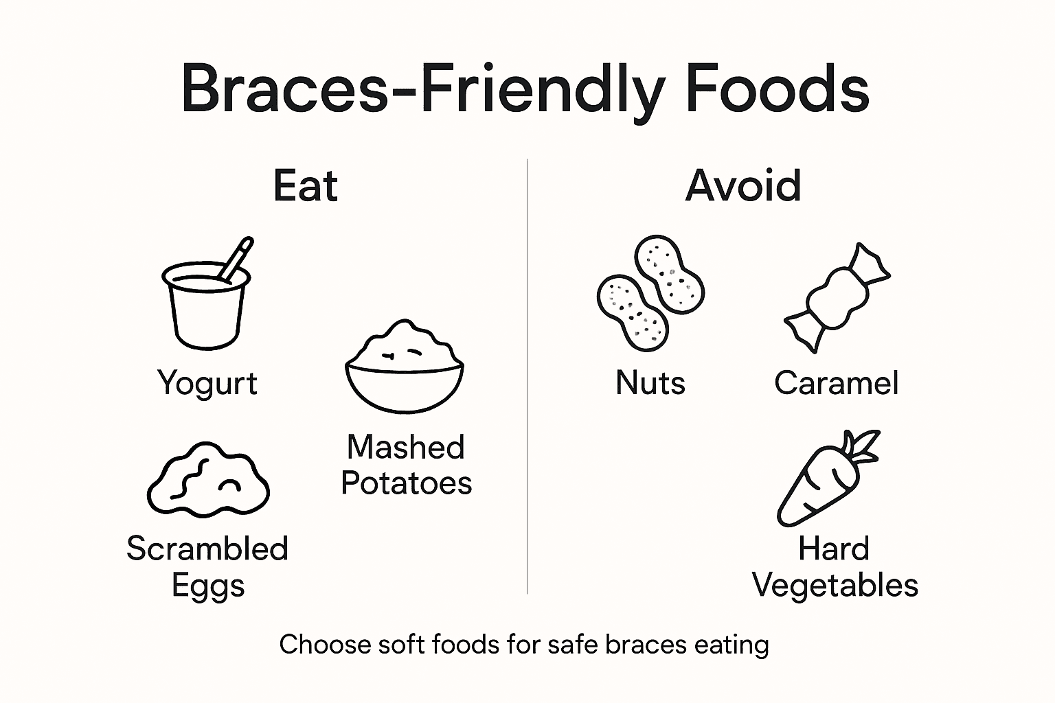 Infographic of braces-safe and unsafe foods
