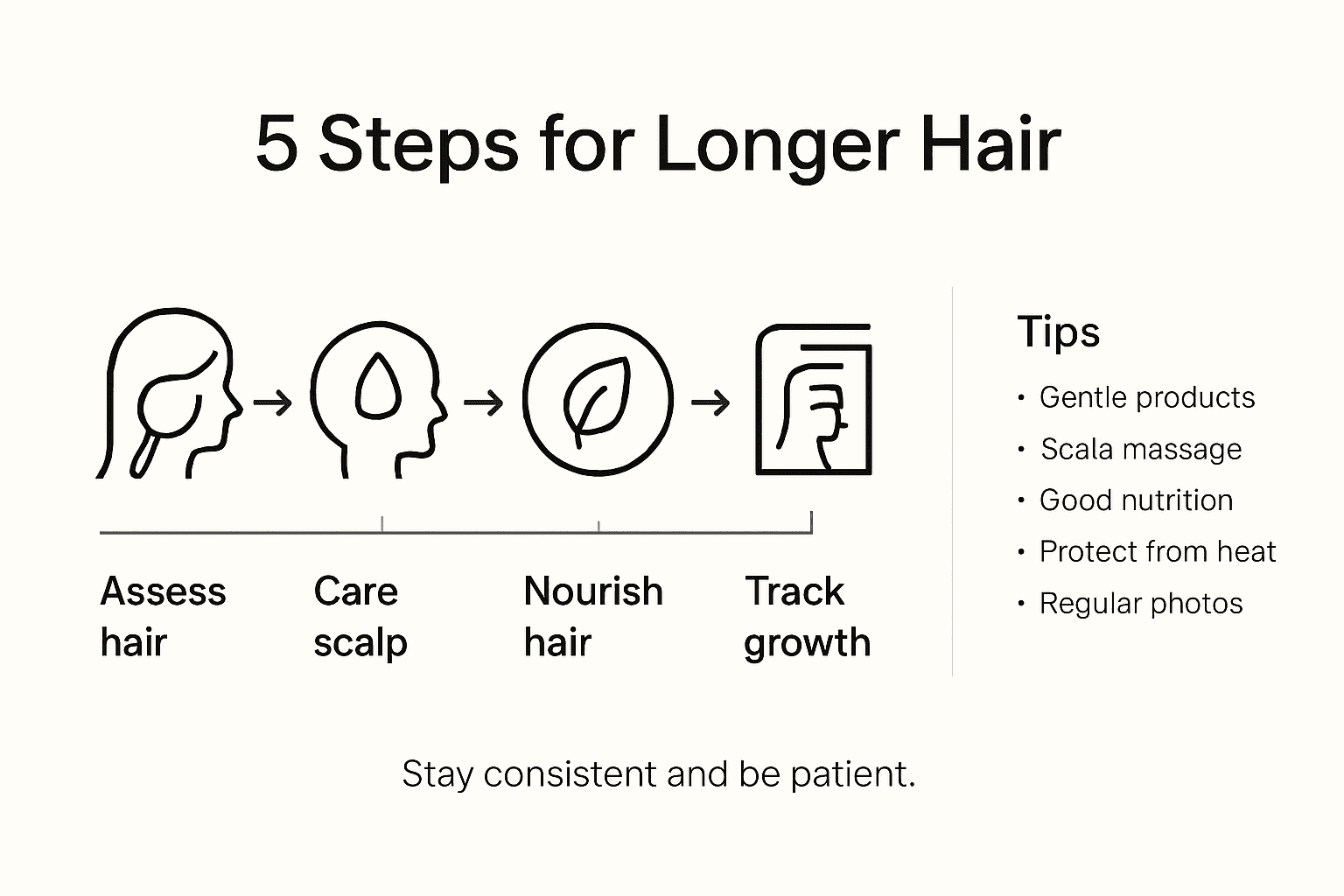 Infographic showing five key hair growth steps