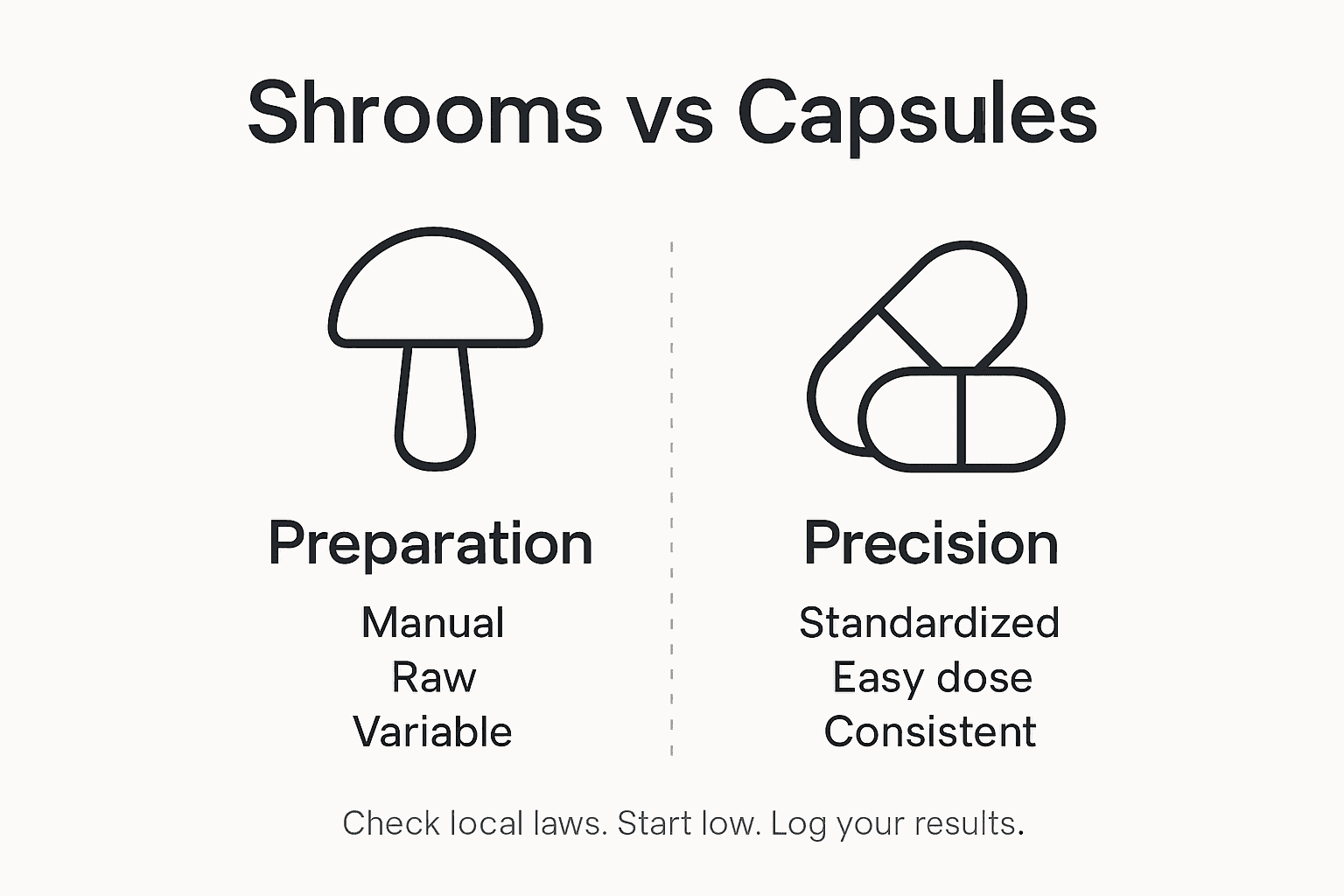 Infographic comparing shrooms and capsules