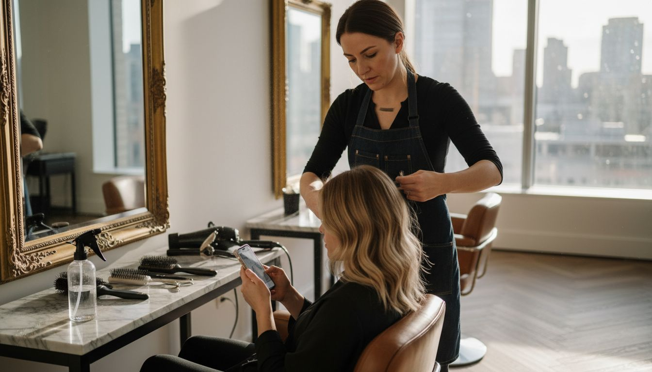 Stylist creating luxury hair look in studio