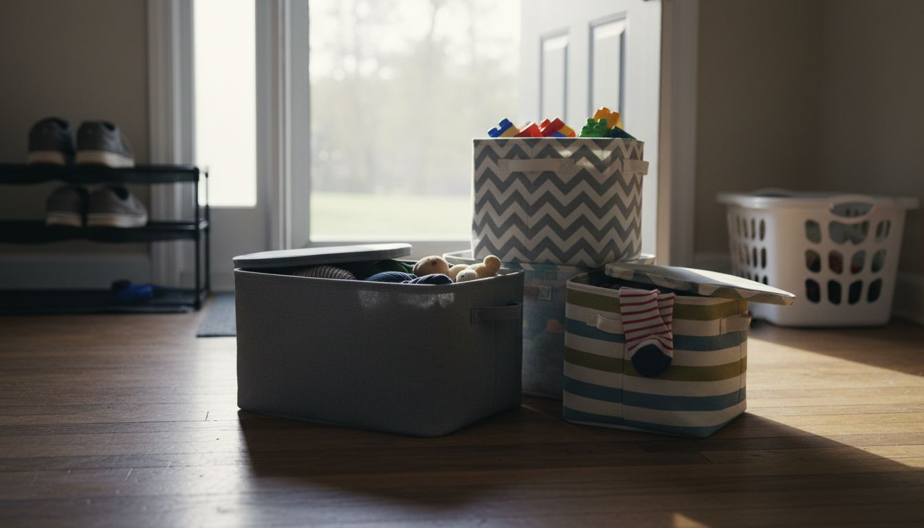 Different types of fabric storage bins displayed